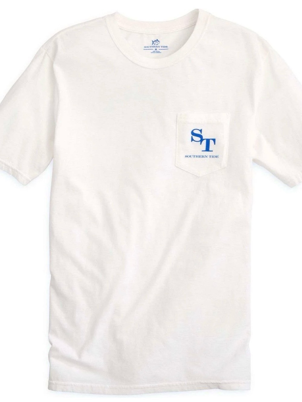 Southern Tide Men's Skipjack, ST Pocket T-Shirt , White w/blue, EUC, XL